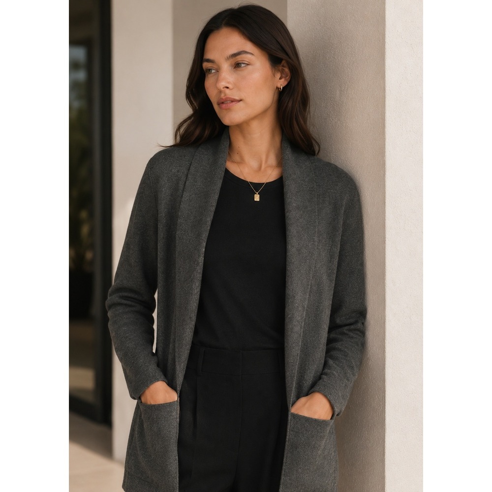 Babaton Open Front Cardigan‎ Women M Charcoal Heather Minimalist Knit ARITZIA